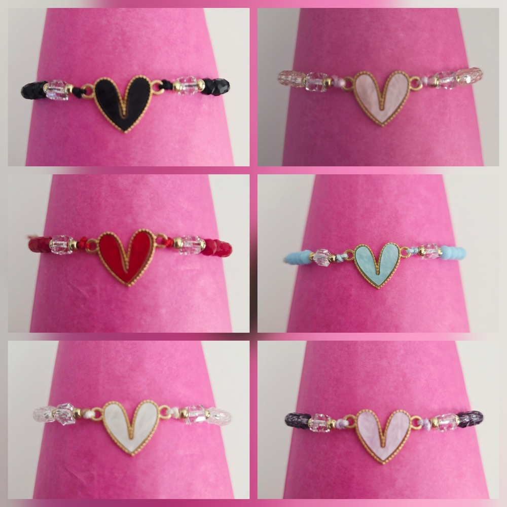 Adjustable heart bracelet featuring delicate beads $5 Each